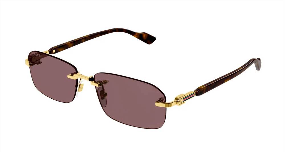 NEW GUCCI men's rectangular sunglasses in gold havana/brown